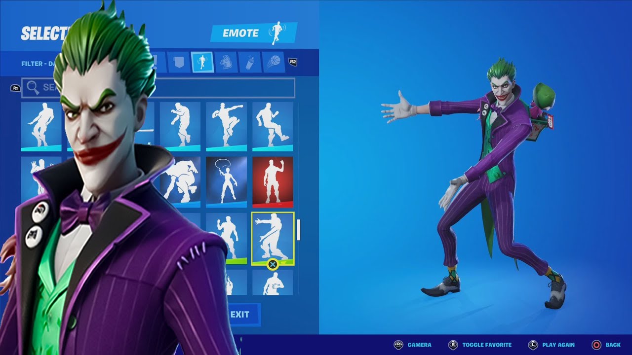 The JOKER Last Laugh Bundle Skin With ALL 367 Fortnite Dance Emotes. (The Joker DC Skin ALL Emotes)