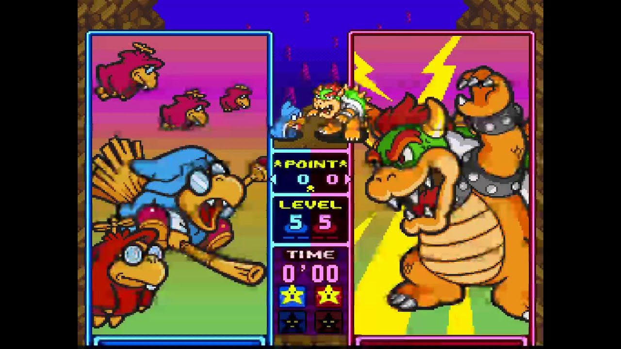 Tetris Attack (SNES): 2P VS. - Kamek/Magikoopa [Me] VS. Bowser [CPU/Computer]