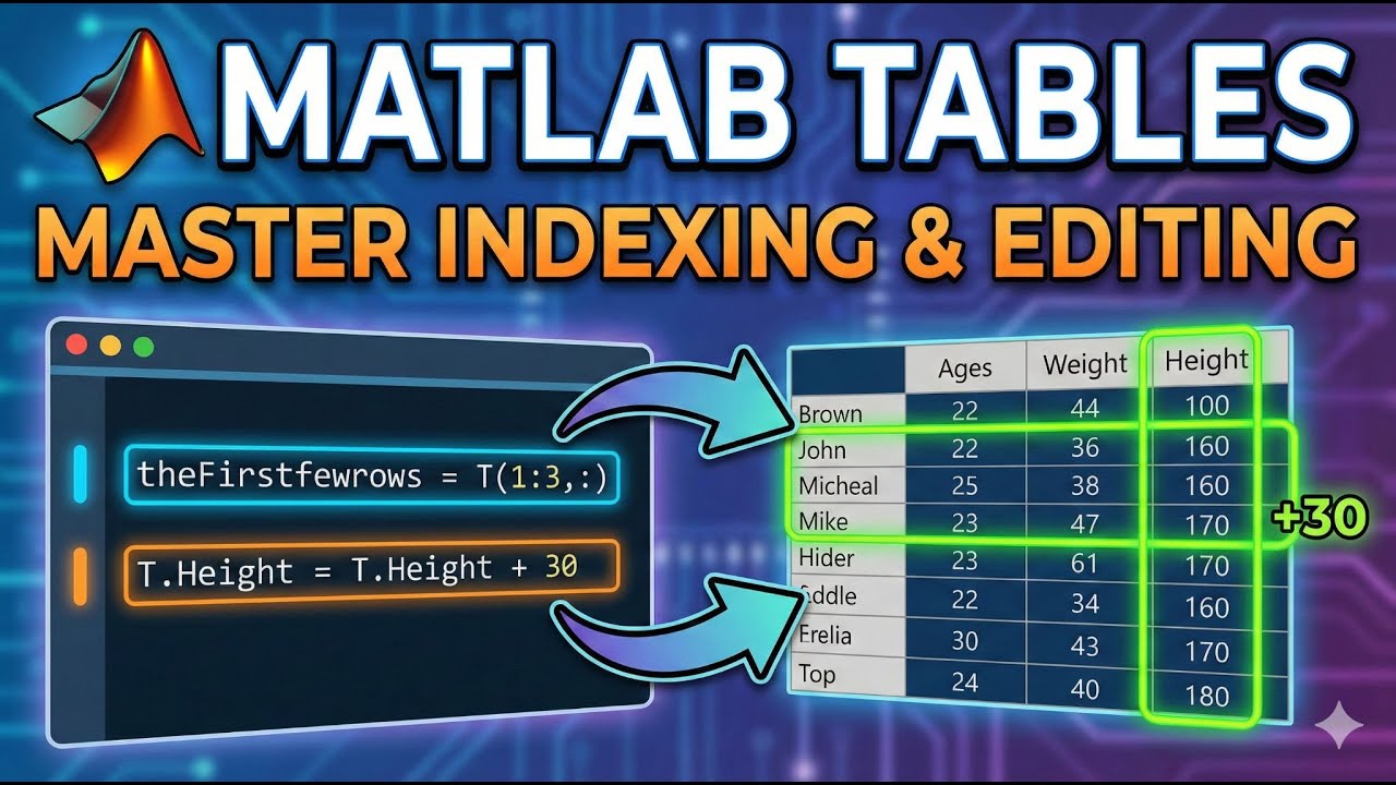 MATLAB Tables Tutorial: Indexing, Slicing, and Modifying Data.