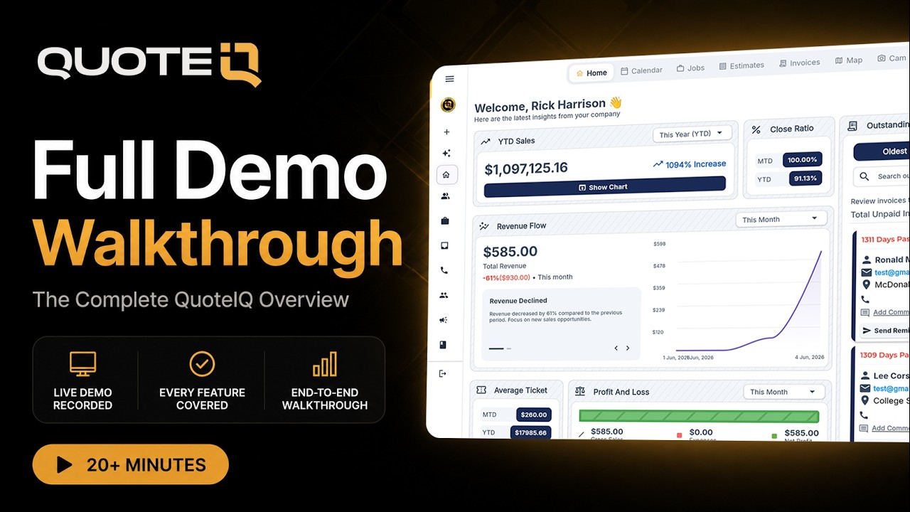 QuoteIQ Full Demo Walkthrough 2026 | Full Contractor FSM Software Tour