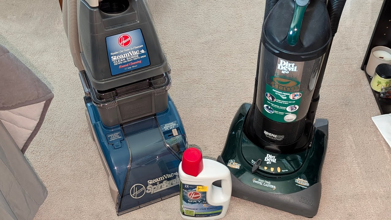 '04 Hoover Steamvac SpinScrub F5910-900 First Use with '03 Dirt Devil FeatherLite Bagless