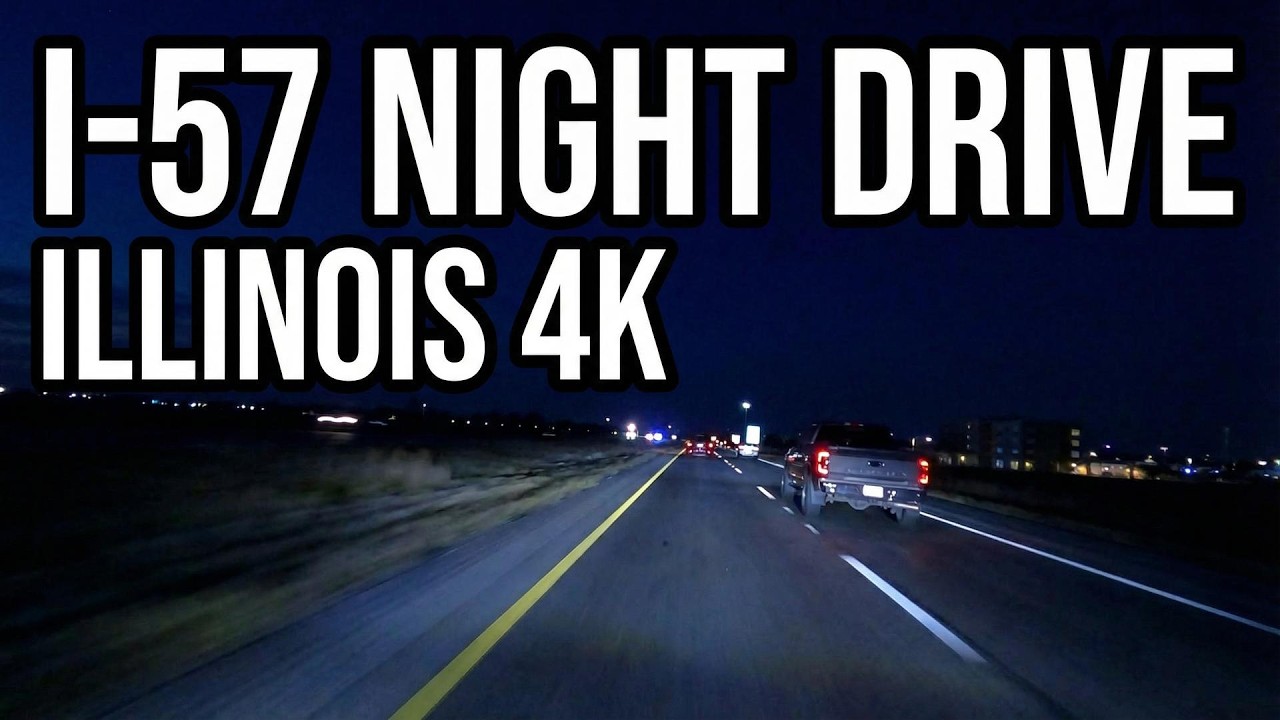 Illinois I-57 Night Time Interstate Highway Drive Champaign to Clifton Illinois in 4K
