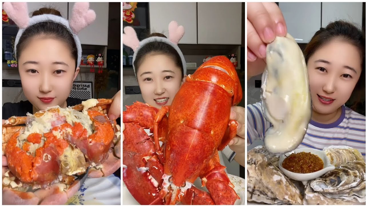 Seafood #96 challenge Eating Seafood, Shrim، Crap, Squid 😋😋{ Asmar} #oyster #salmon #shrim #lopster