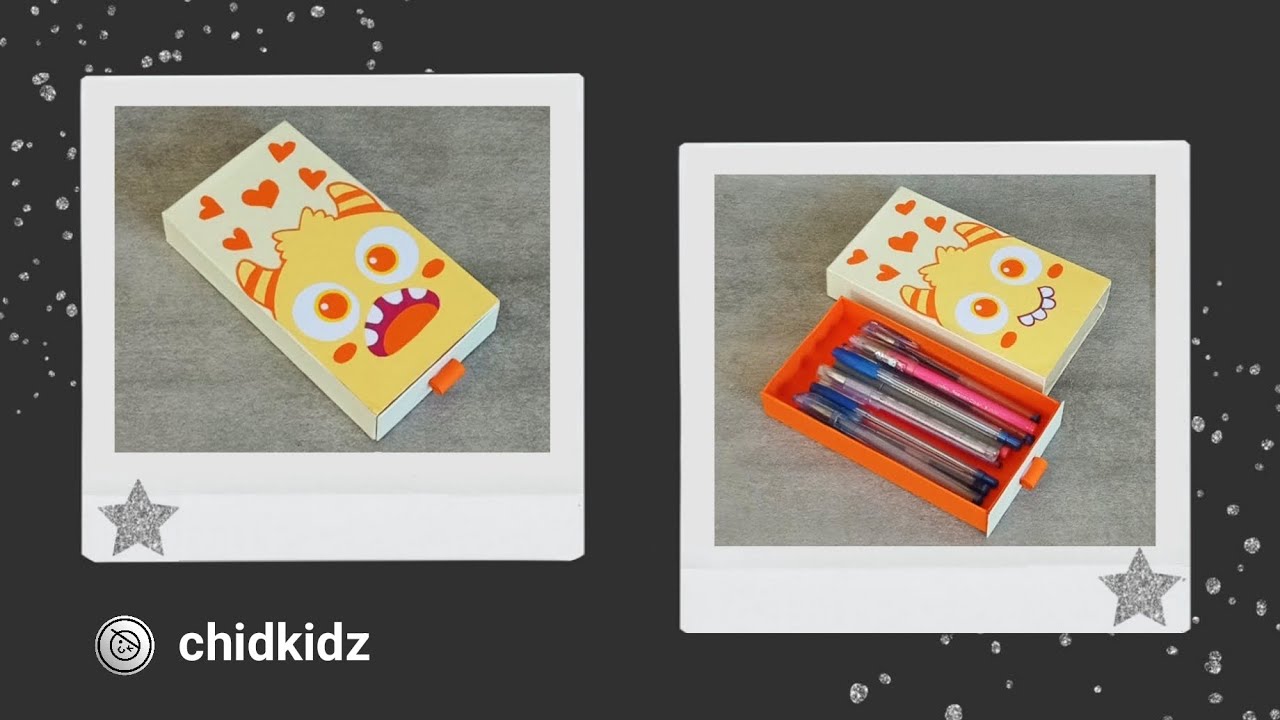 Cute Orange Monster Pencil Case Cardboard [ 3 Minute Craft ]