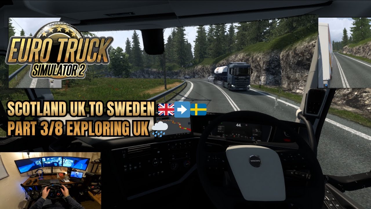 ETS2 Volvo FH6 Glasgow to Kalmar Sweden Pt3/8 – Rainy Valleys & Hull Ferry Arrival! 🌧️🚢
