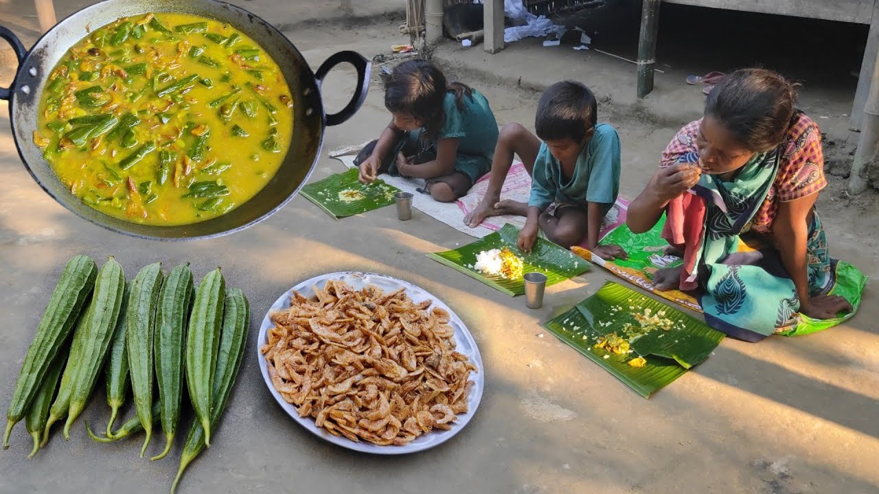 DRY PRAWNS RECIPE cooking with fresh VEGETABLES in village style | how to cook dry prawns recipe