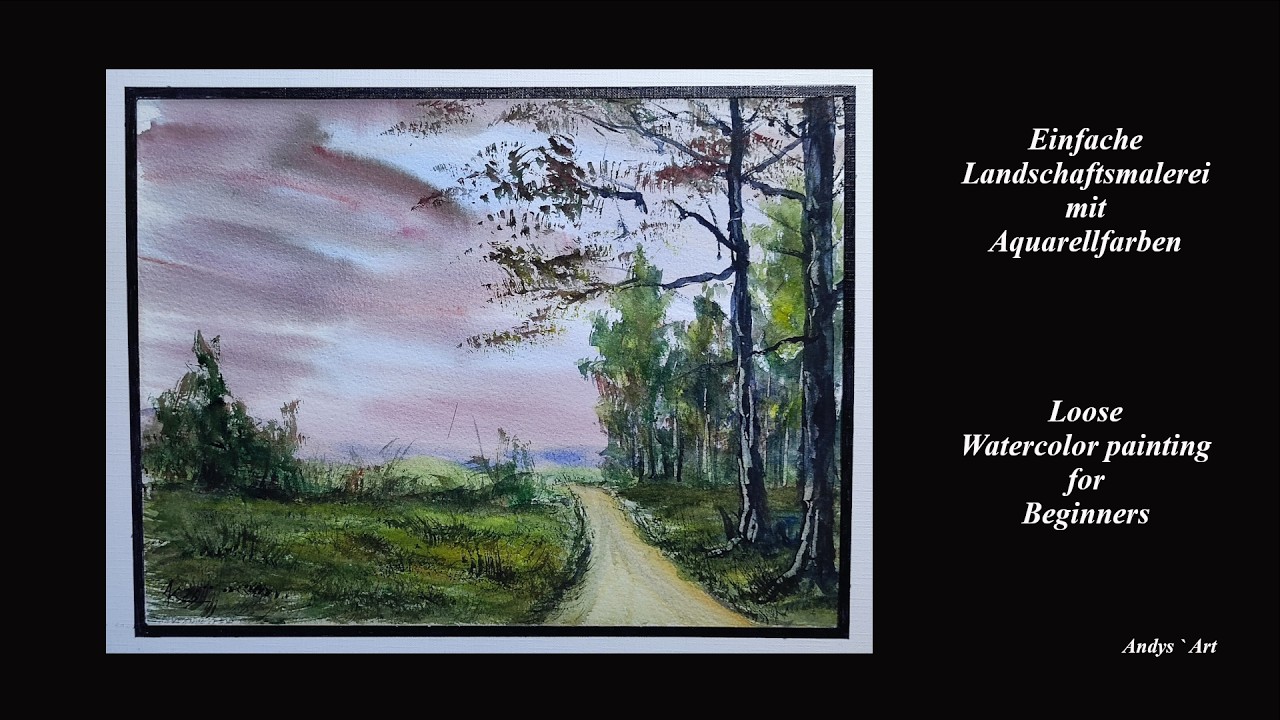 Aquarell malen mit dem Fächerpinsel , Fan Brush Watercolor Landscape painting