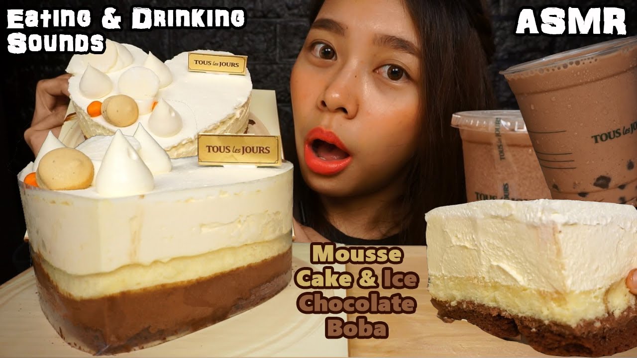 ASMR Vanilla Chocolate Mousse Cake & Ice Chocolate Boba | Slow Relaxing Eating Sounds | No Talking