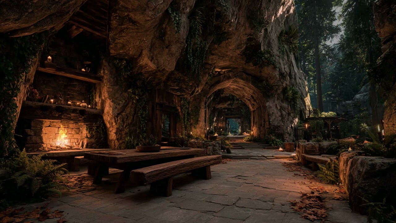 Relentless Storm Rain Inside a Deep Forest Cave at Night | Heavy Rainfall, Thunder & Firelight