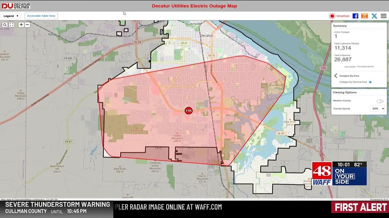 Decatur Utilities investigating major power outage impacting over 10,000 customers