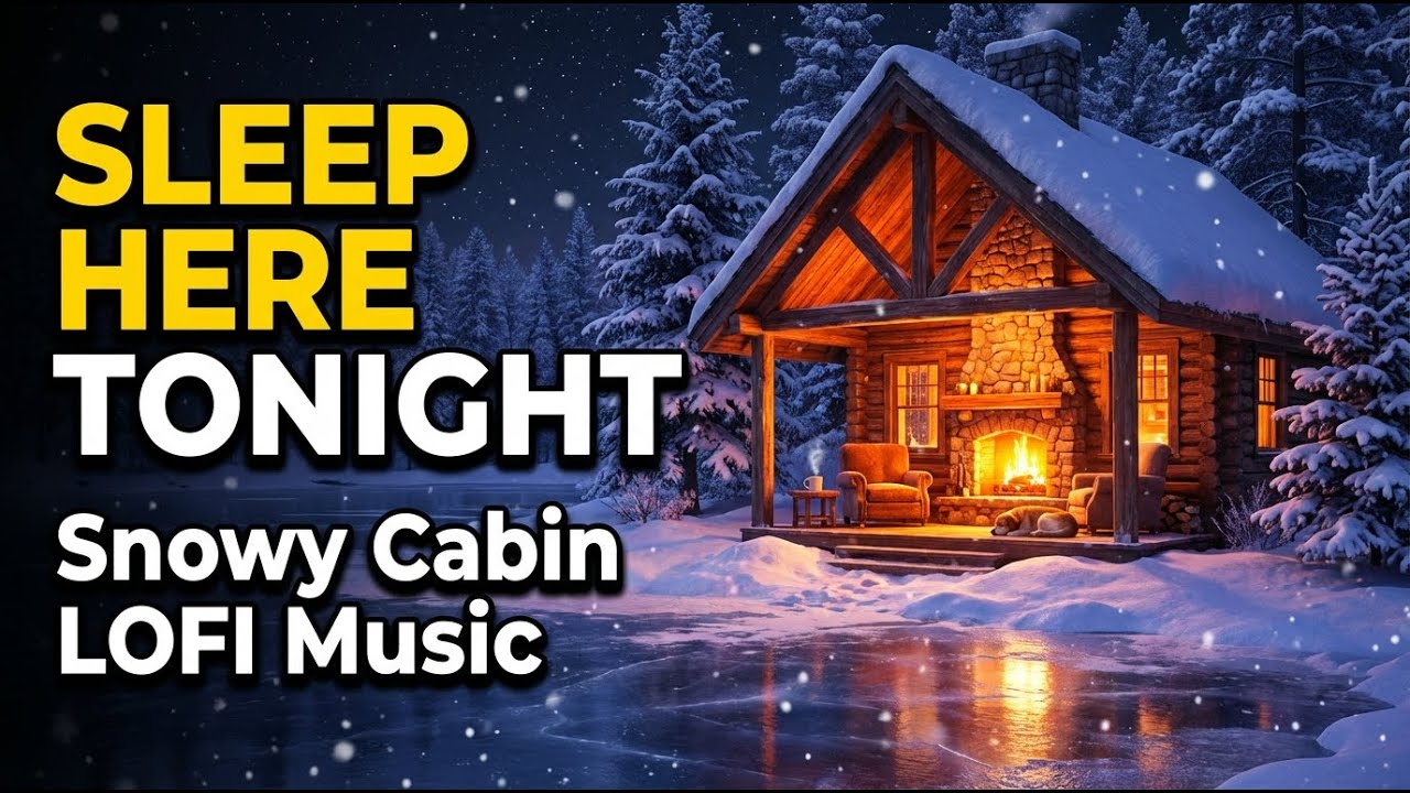 Peaceful Snow Cabin  Quiet Fireplace Winter Night for Deep Sleep