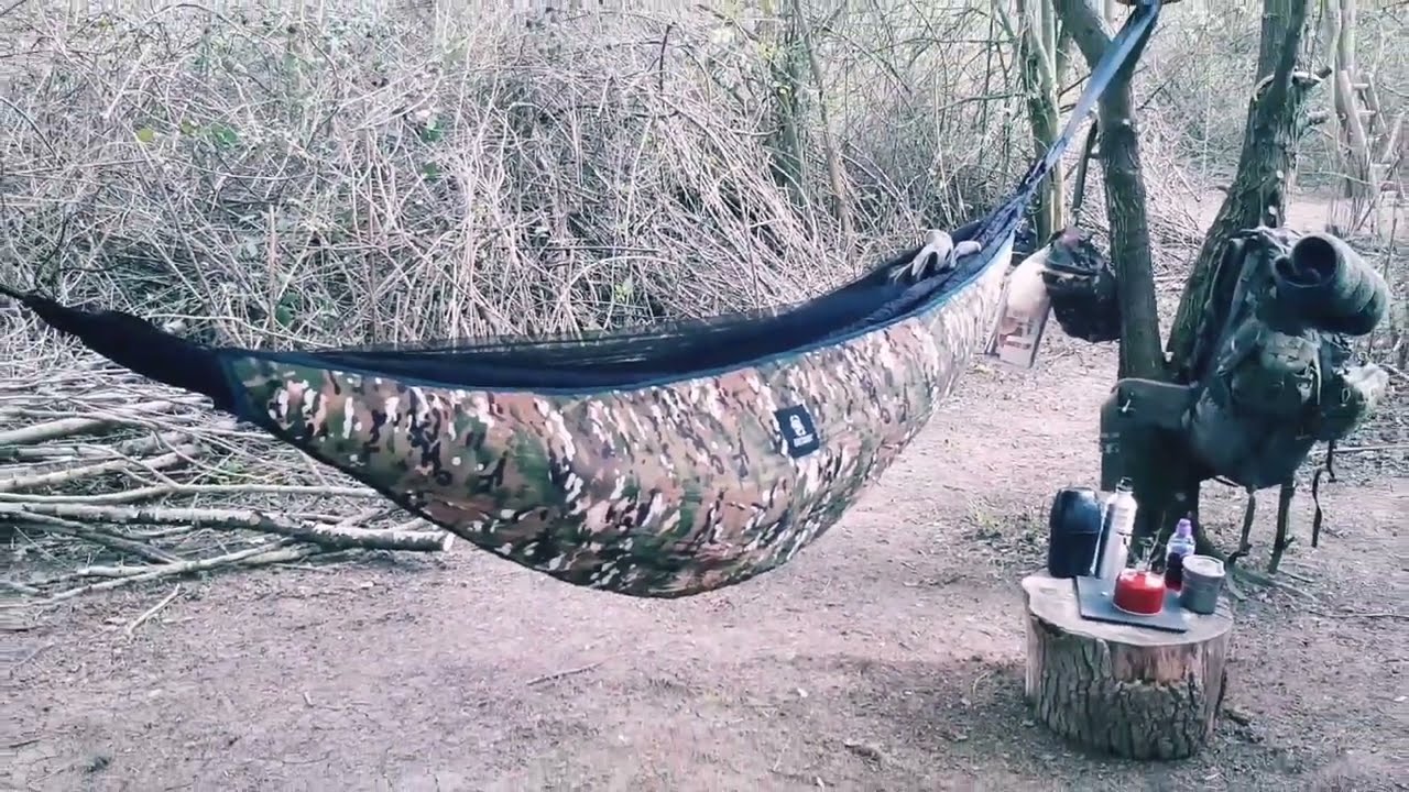 3x3 DD Tarp, Hammock with onetigris under quilt set-up for over night in the woods