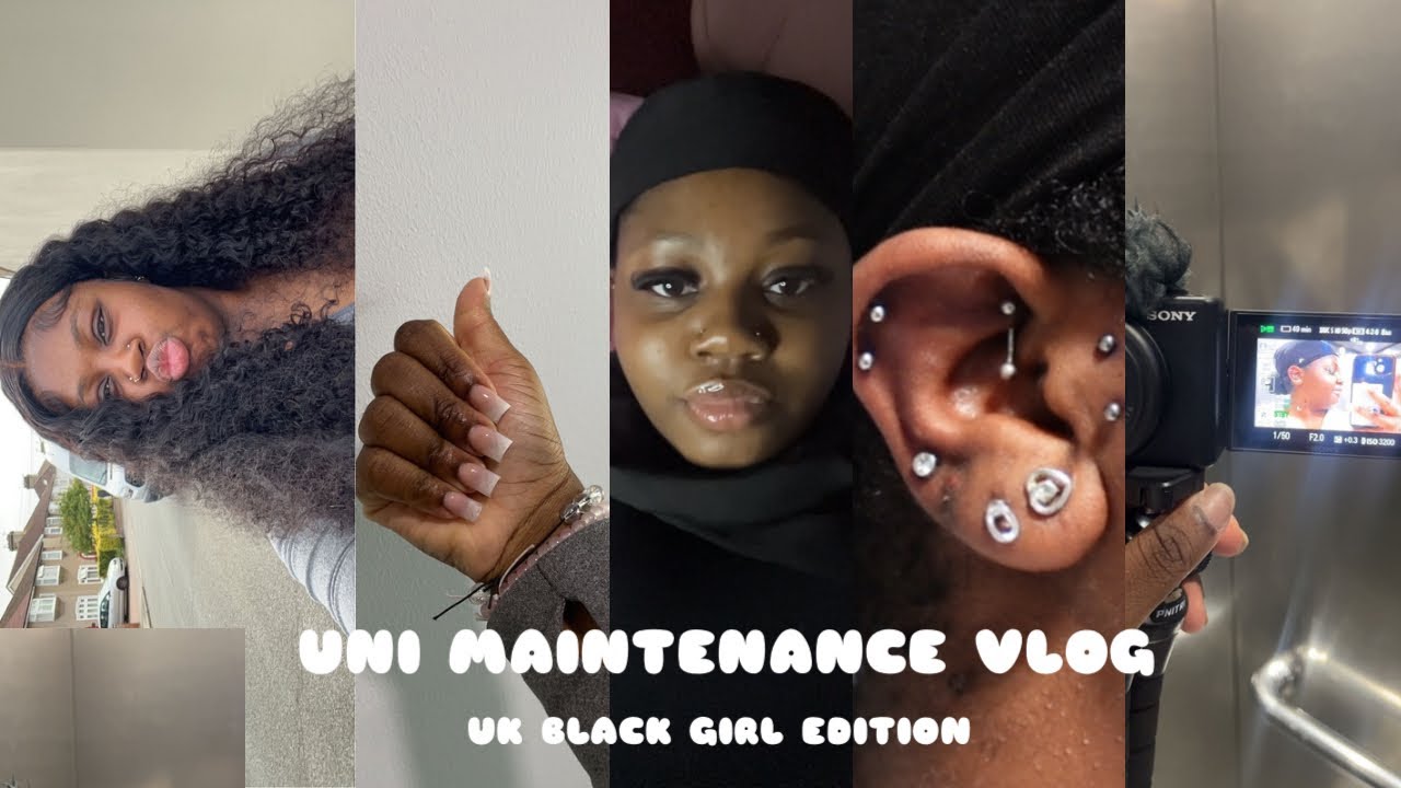 UNI MAINTENANCE VLOG UK BLACK GIRL:  hair, nails, lashes new piercings +  more