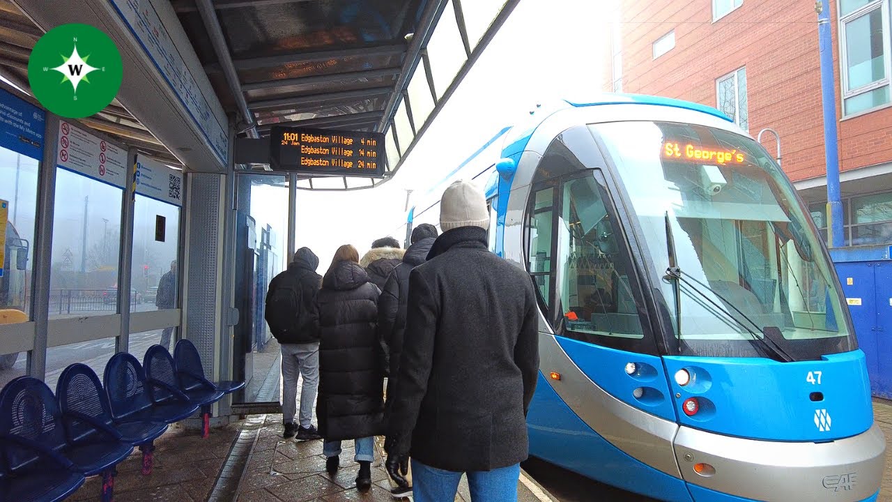 [4K] Relaxing Tram Ride on West Midlands Metro from Wolverhampton to Birmingham in Foggy Weather