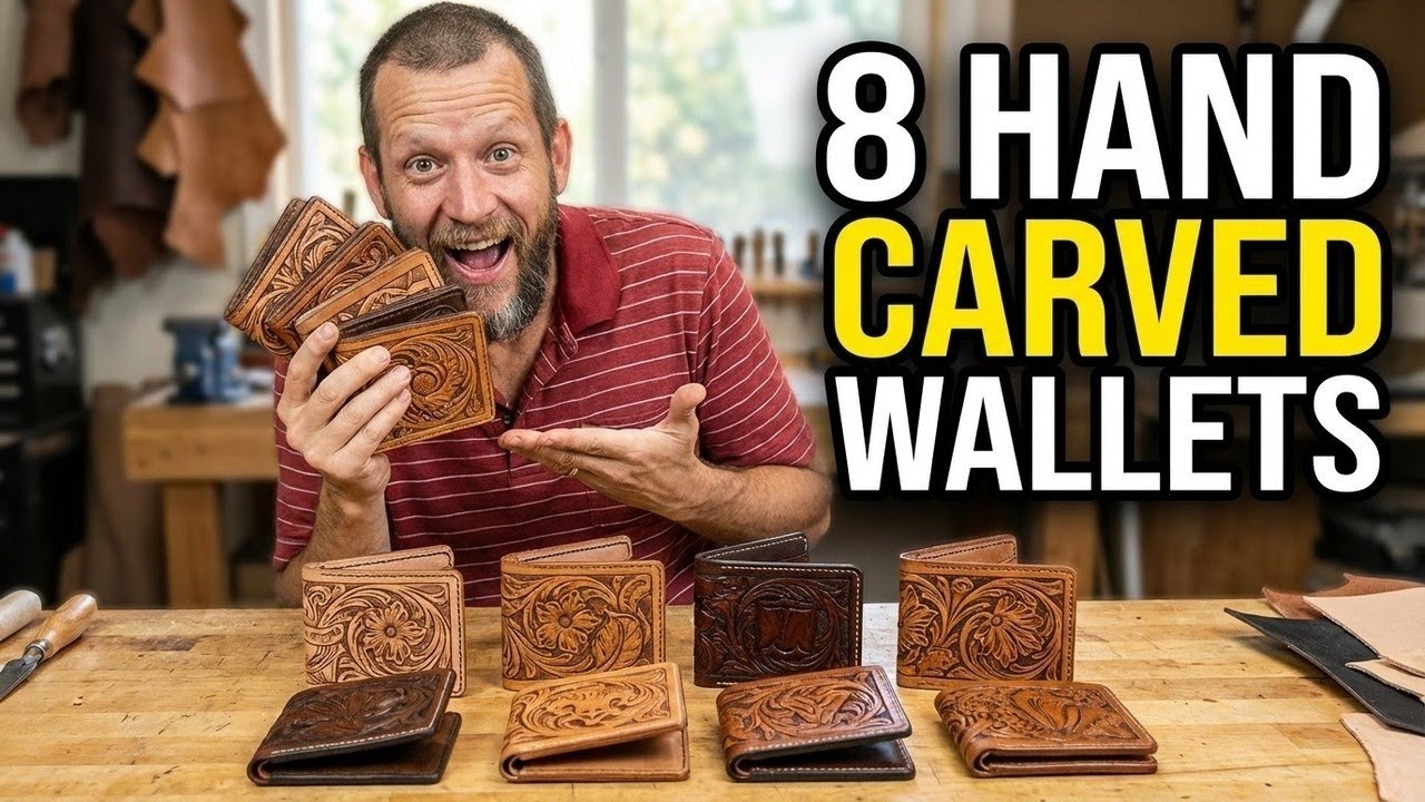 I make 8 bifold wallets hand carved