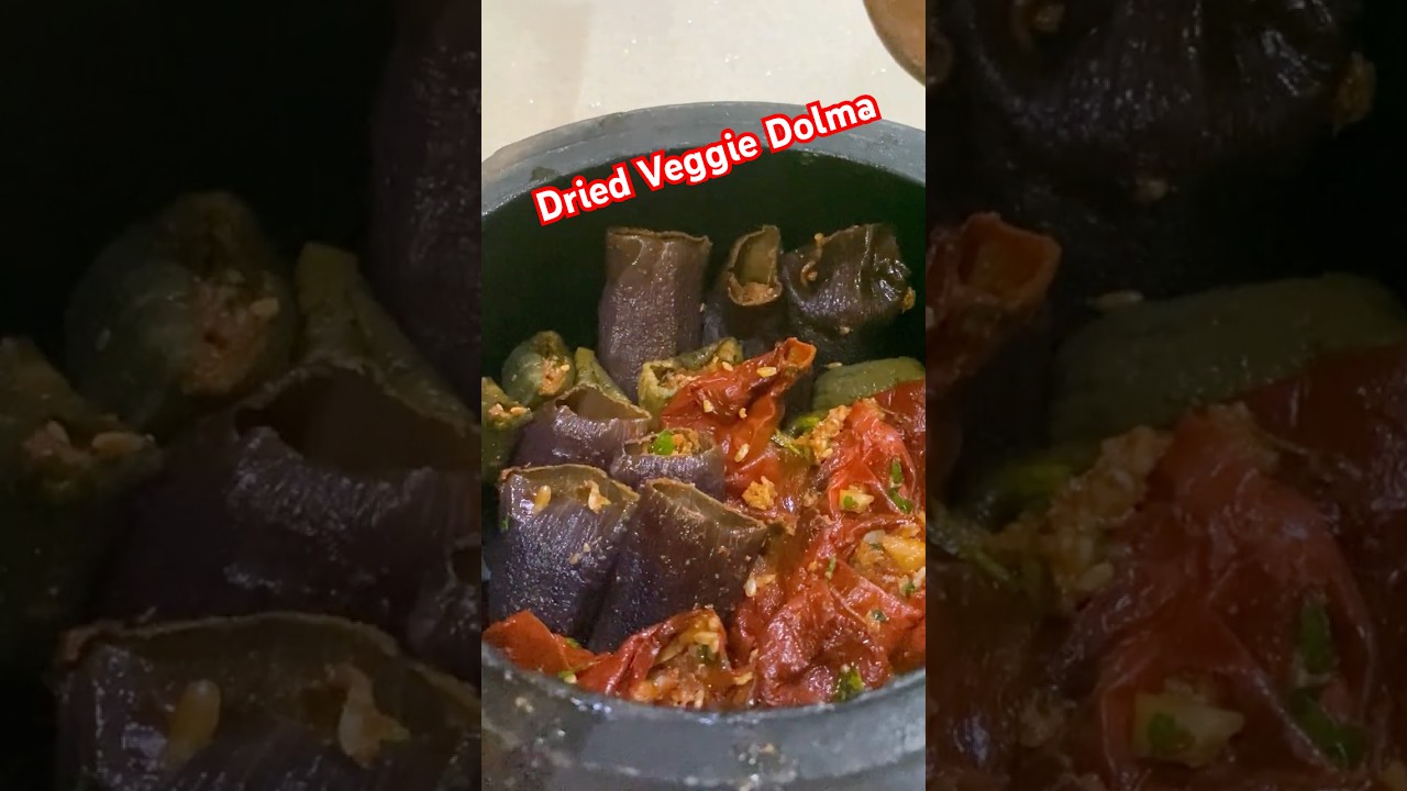 Traditional Turkish stuffed dried eggplants, peppers, and zucchinis. #shortvideo #food #cooking