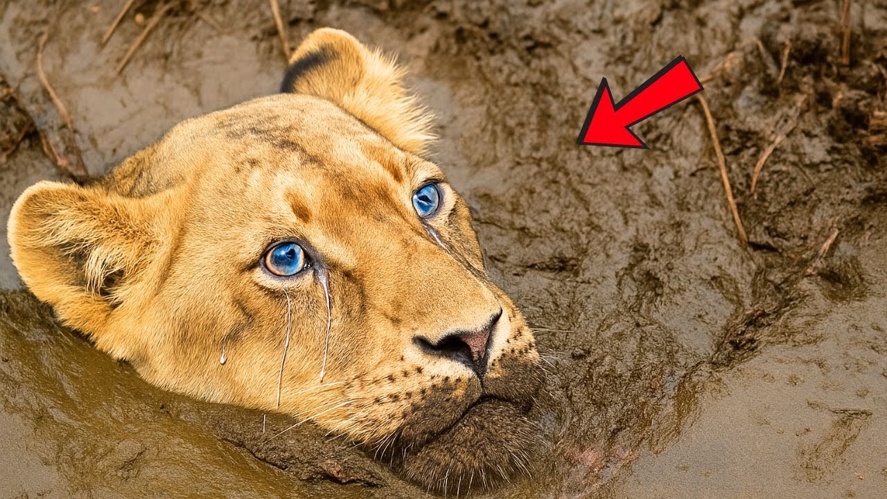 La lionne pleura et supplia l'homme de la sauver du marais, puis un choc survint