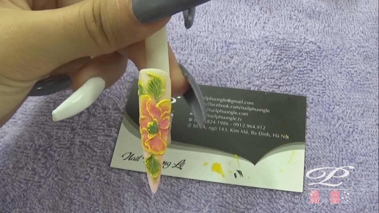 Thực hành hướng dẫn học đắp hoa bột Nail bài 13, đắp hoa bột Flat 3D lên móng tay