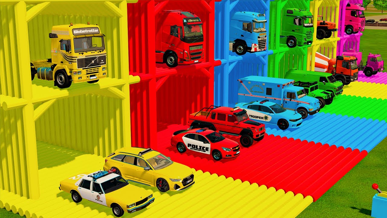 TRANSPORTING POLICE CARS, FIRE TRUCKS and AMBULANCE with MAN TRANSPORTERS! Farming Simulator 22