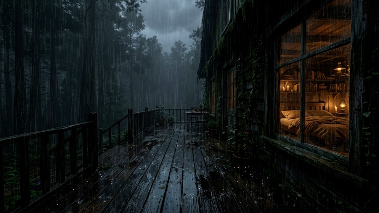 Heavy Rain Sounds on Forest Cabin 🌧️ Calm Your Mind & Sleep Better (3 Hours No Ads)