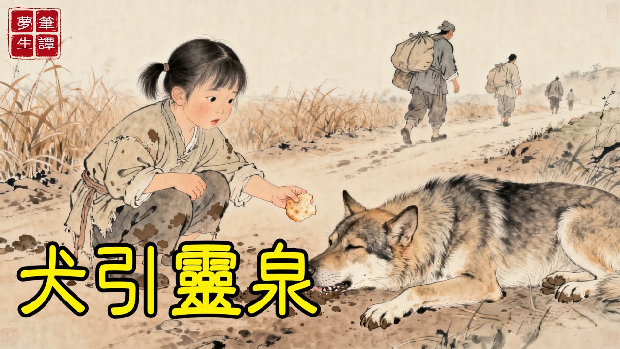 逃荒路上，孤女將最後半塊餅餵了餓暈的野狗。誰料野狗引她至一處石壁，用爪子刨出濕泥，她試著挖掘，竟有清泉湧出！#故事#民間傳說#奇遇#報恩#原創故事