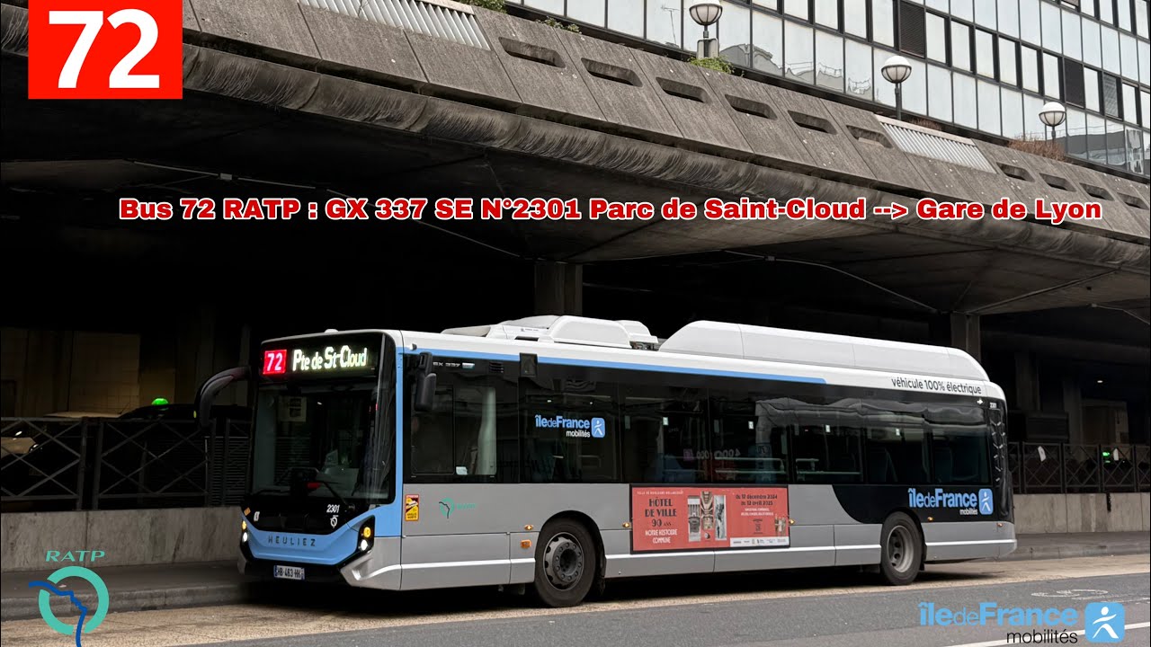 Bus 72 RATP : GX 337 E N⁰2301 Parc de Saint-Cloud / Gare de Lyon - Maison de la RATP