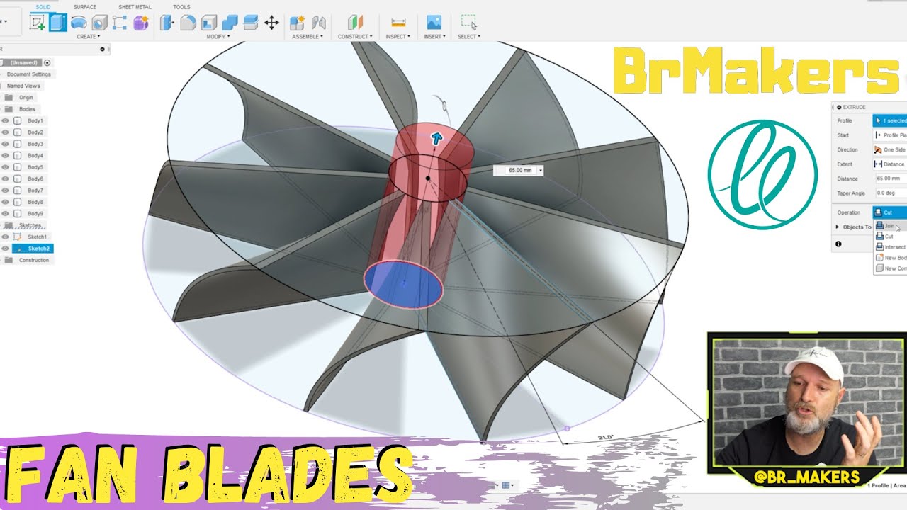 Tutorial Fusion 360 - Como Desenhar Fan Blades para IMPRIMIR em 3D | PIROCOPTERO V2.0