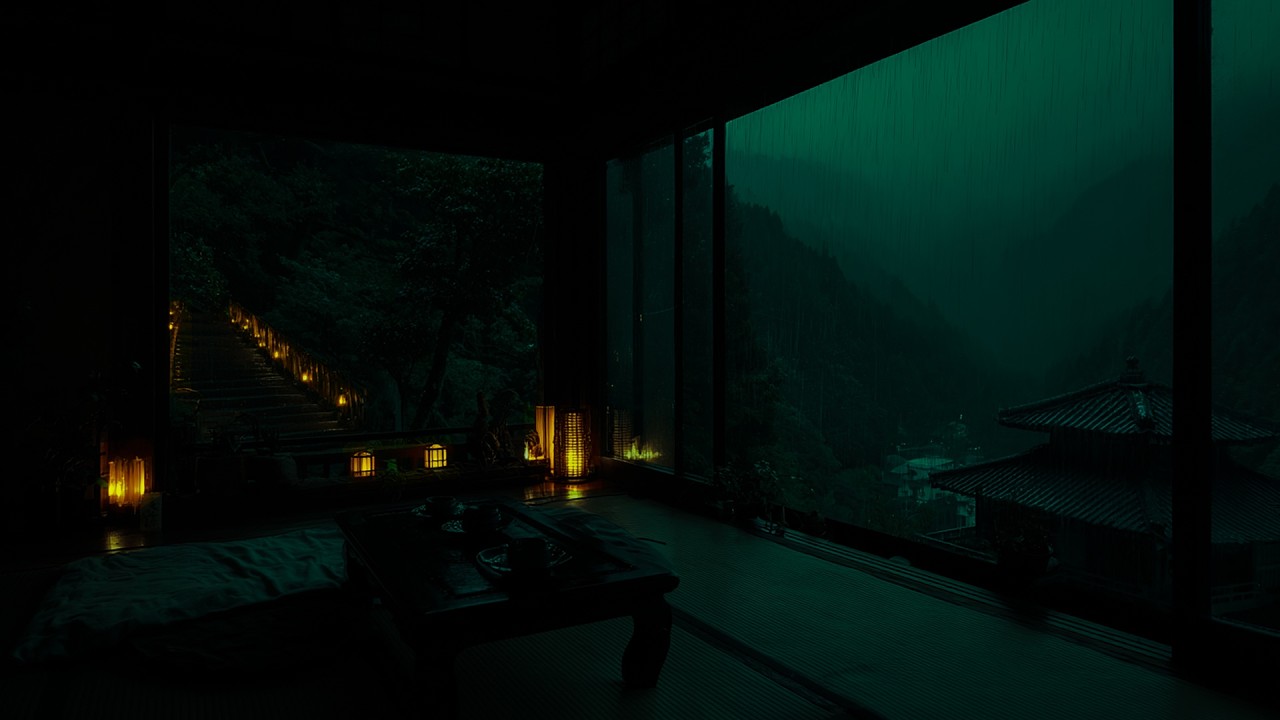 Night Rain and Distant Mountains 🌧️| To Quiet the Mind and Sleep in 2 Minutes