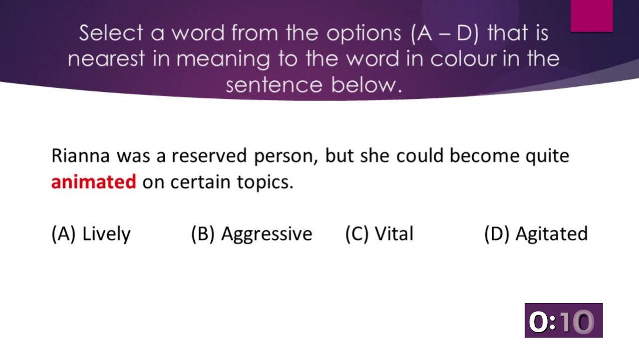 English Language - Grade 10: Sentence Completion Using Synonyms