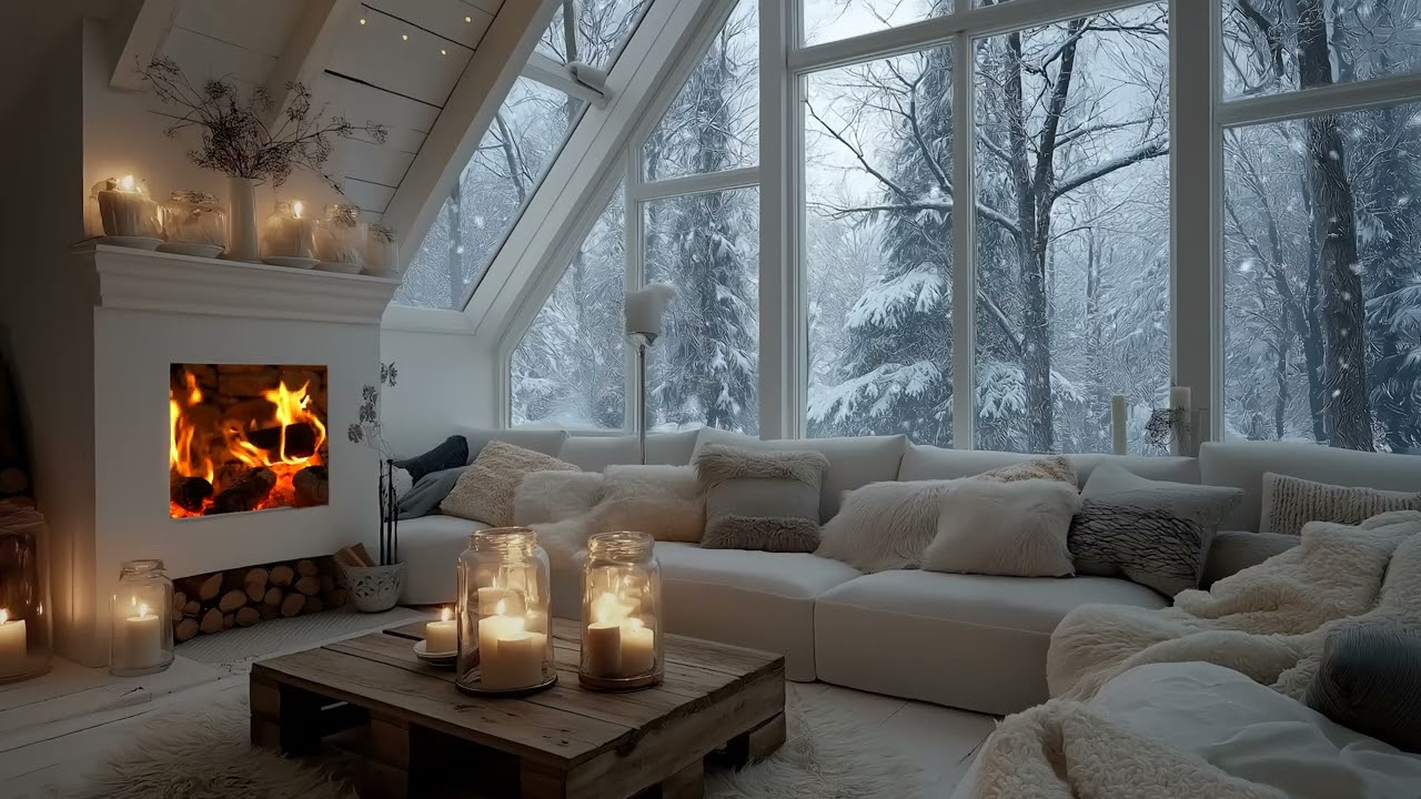3 Hours Calm Winter Piano ❄️ Fireplace Ambience for Relax & Focus