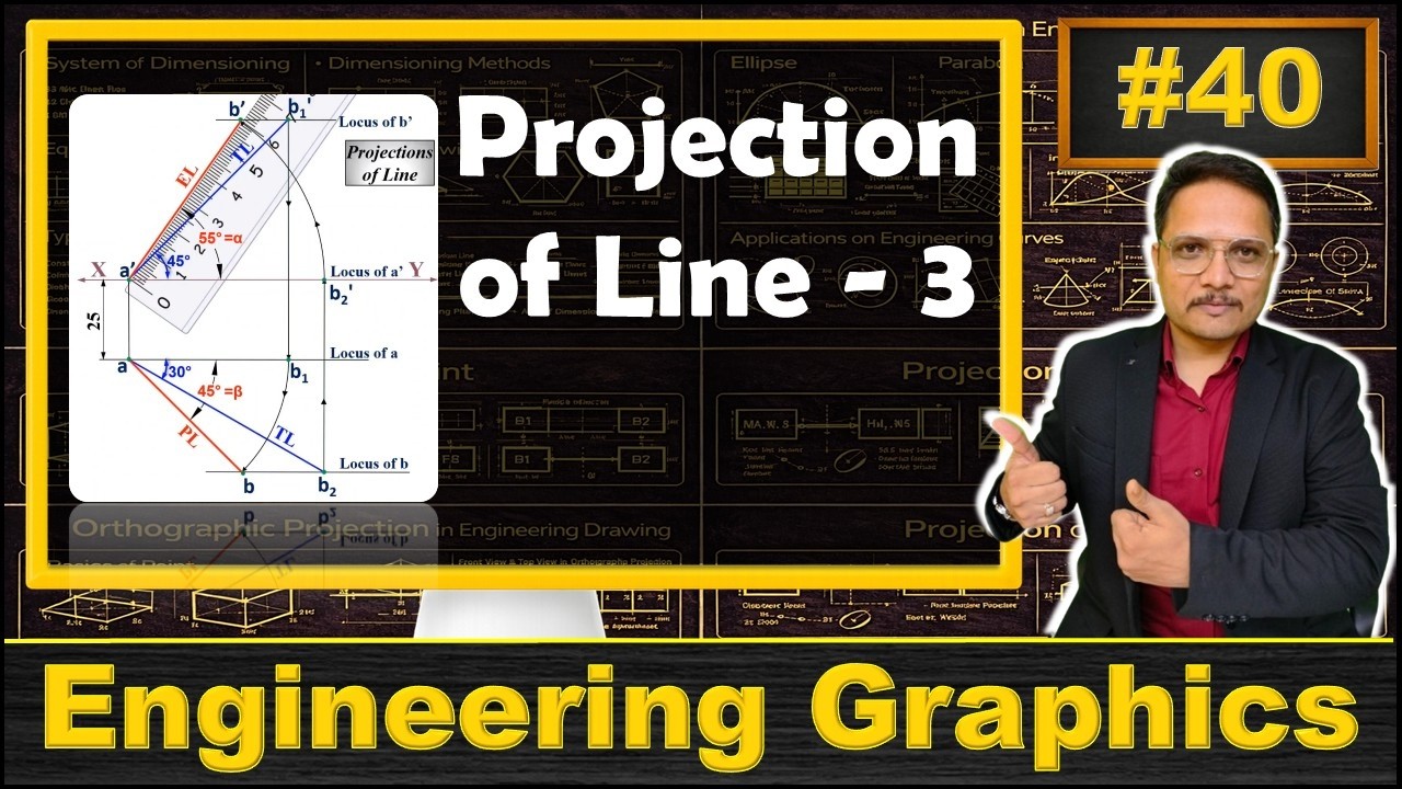 3 - Projection of Line (Basics, Drawing Process & Solved Example) Explained in Engineering Drawing