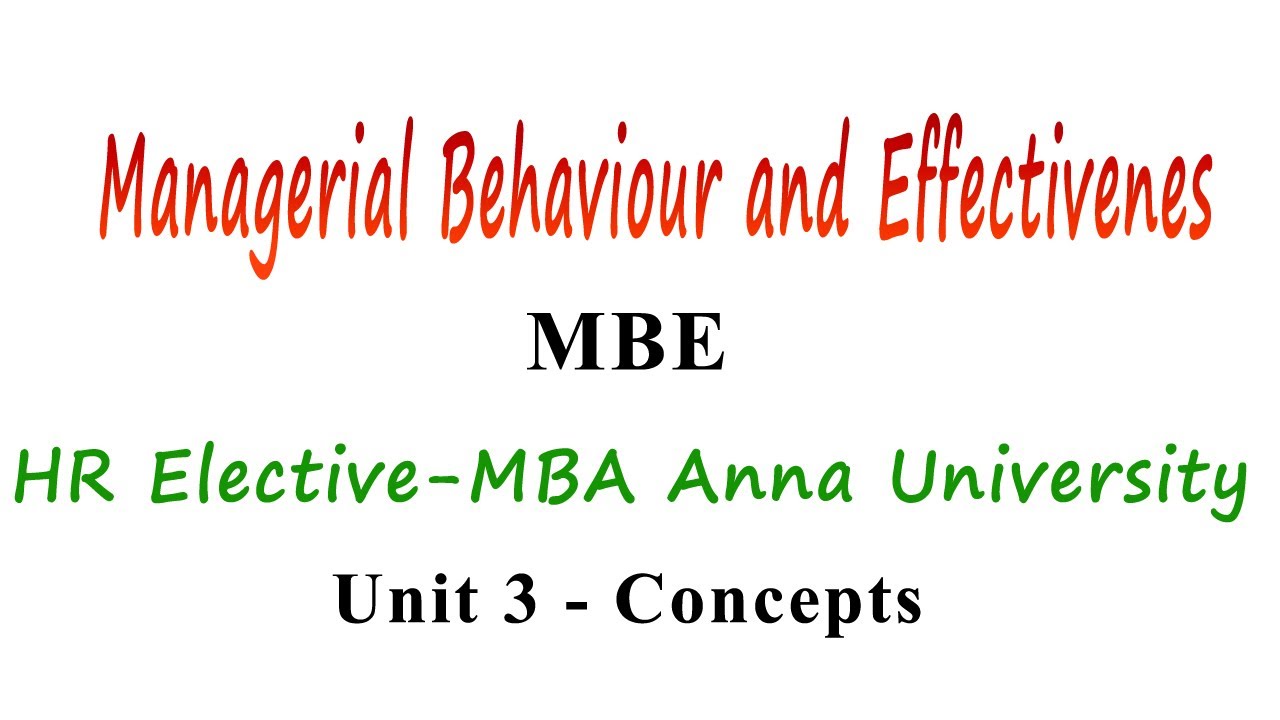 Managerial Behaviour and Effectiveness, HR-Elective course - Unit - 3