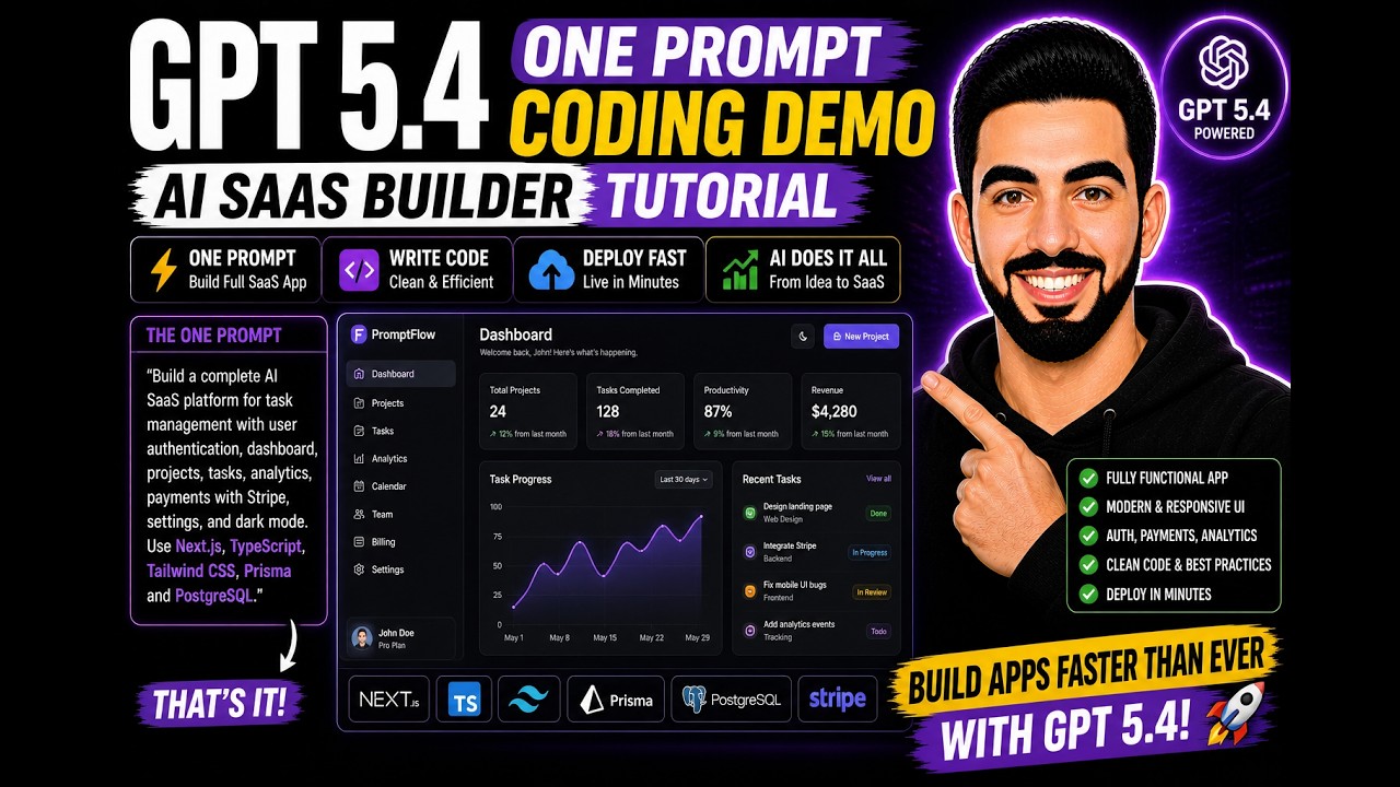GPT 5.4 One Prompt Coding Demo | AI SaaS Builder Tutorial