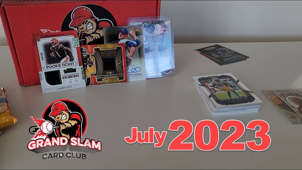Baseball and Football Grand Slam Card Club July 2023 Subscription Box! Some Hits!!!