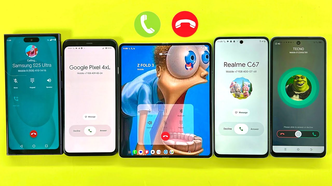 Samsung S25Ultra calling Google Pixel 4XL, Samsung Z Fold3 Calling Realme C67 & TECNO GO & FAKE Call