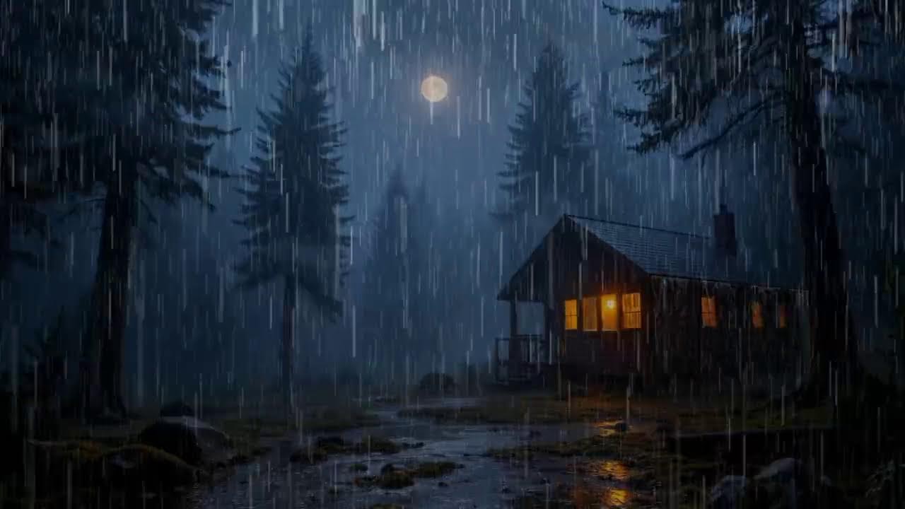Rain Sounds at a Forest Cabin at Night | Deep Sleep & Relaxation