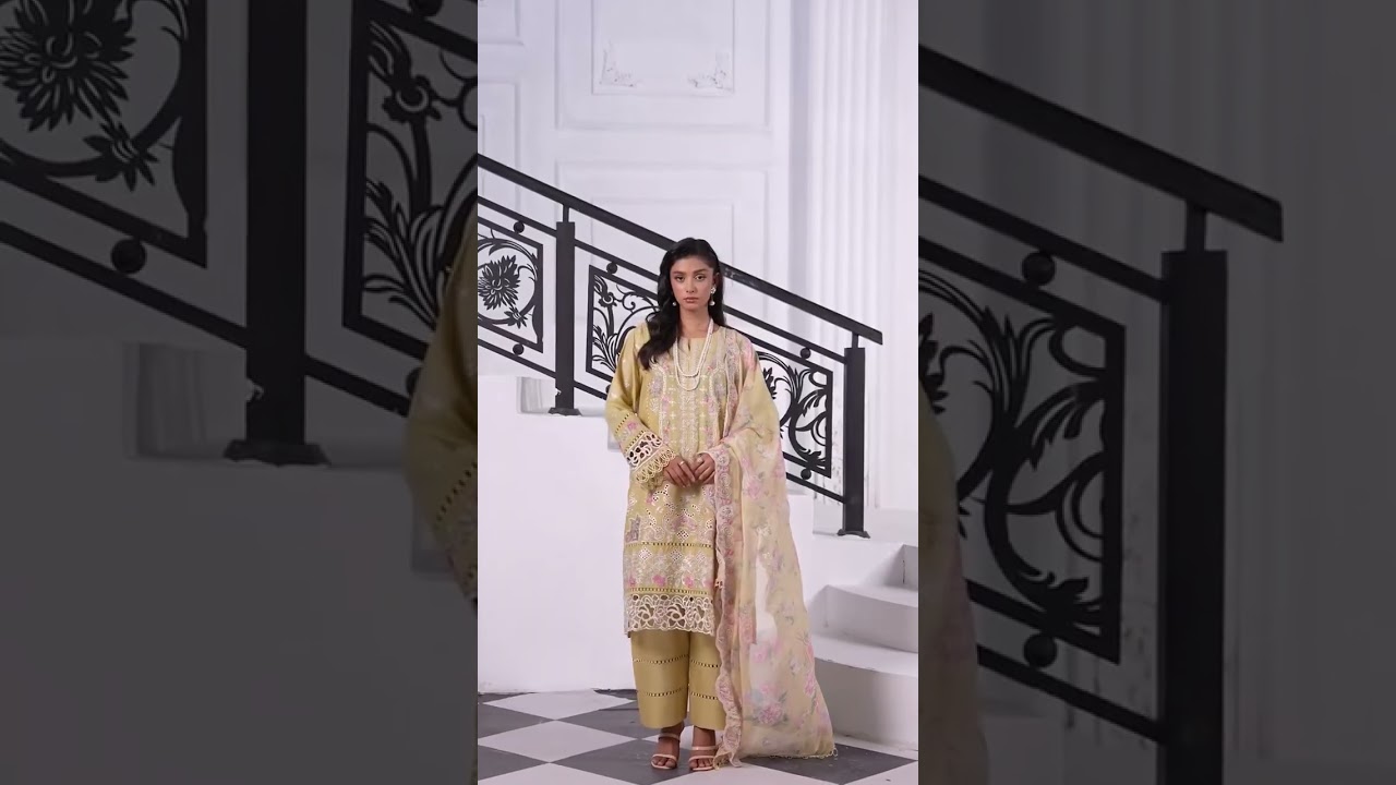 Subtle yet stunning - this butter yellow floral embroidered lawn suit with intricate detailing
