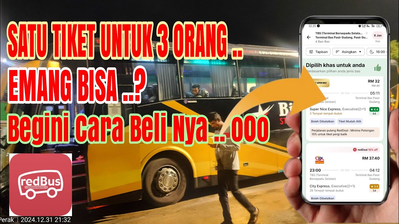 CARA BELI TIKET BUS 3 ORANG SECARA ONLINE DARI APLIKASI REDBUS #tiketbus #redbus #tiketonline