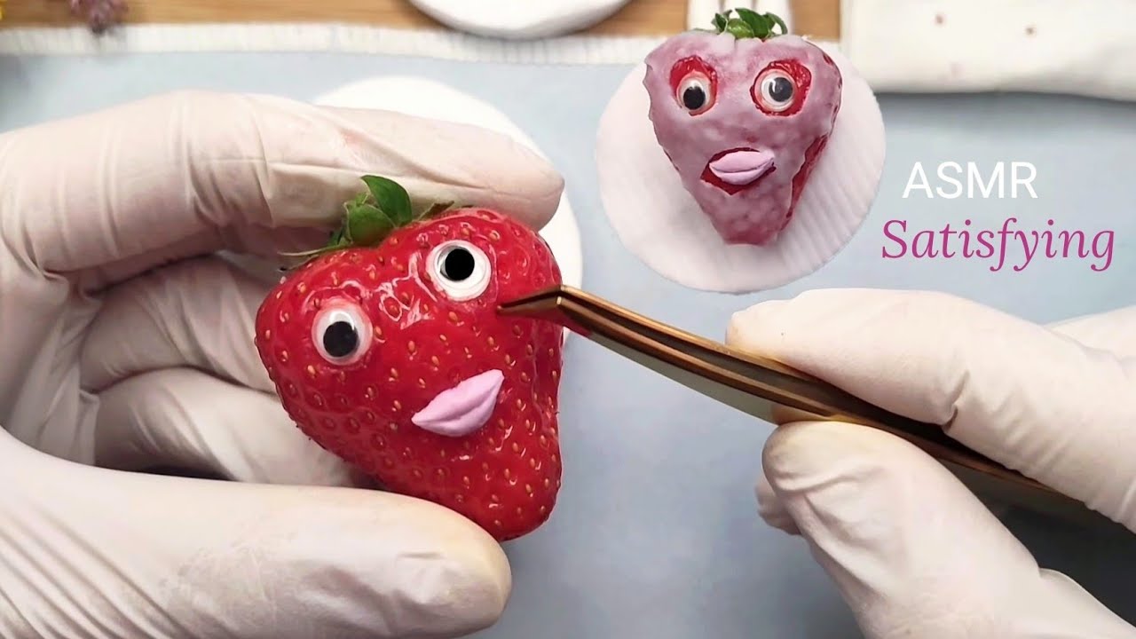 ASMR Strawberry Seed Removal + Face Mask 🍓