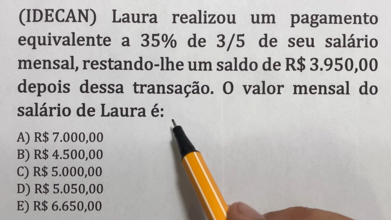 Problema de Matemática com Porcentagem e Fração - Banca IDECAN