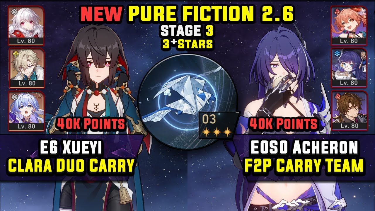 E6 Xueyi With Clara & E0 Acheron F2P Carry (3 Stars) NEW Pure Fiction 3 Honkai Star Rail 2.6