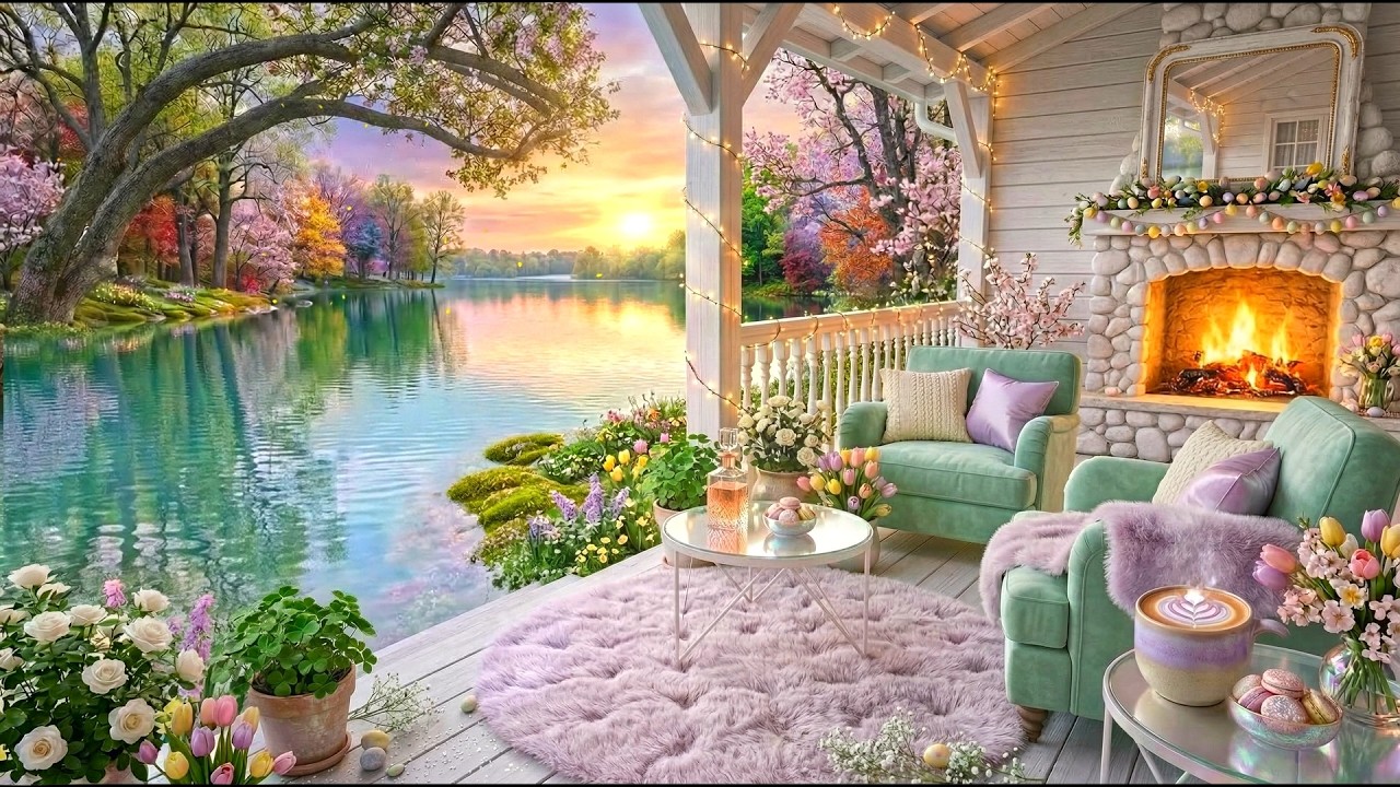 A Peaceful Spring Escape 🌸 Cozy Porch by the Water | Relaxing Piano Ambience