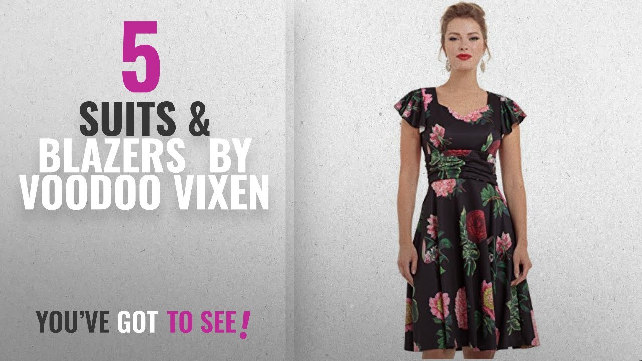 Top 10 Voodoo Vixen Suits & Blazers [2018]: Voodoo Vixen - Mabel Black Floral Flare Dress