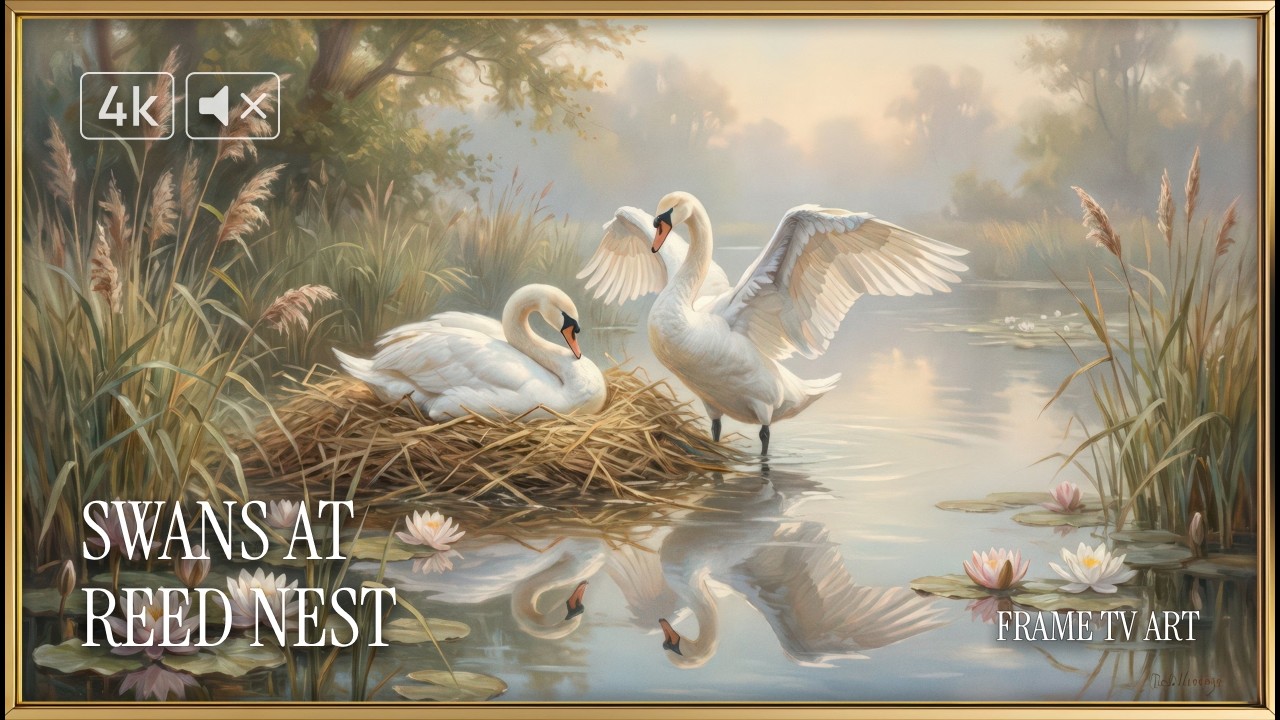 Swans at Reed Nest – Peaceful Morning | 4K Frame TV Art | No Music