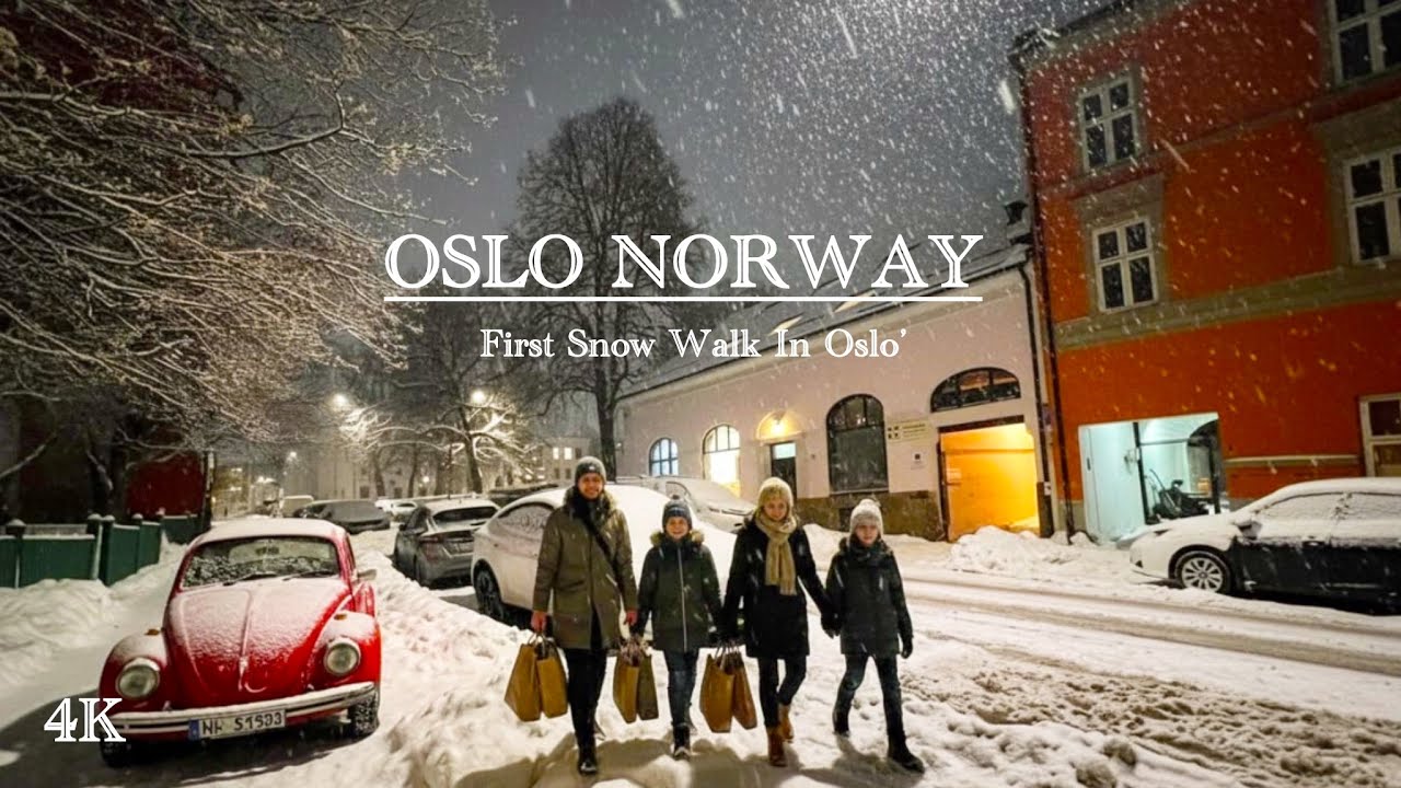OSLO NORWAY, First Snow Walk In Oslo! Virtual Walking 4K