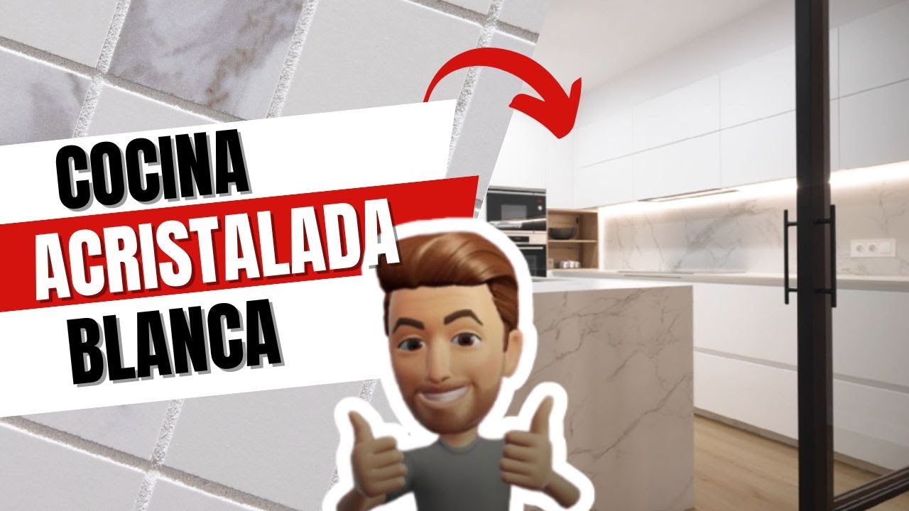 Muebles de cocina color blanco con encimera Dekton Entzo y con una isla central.