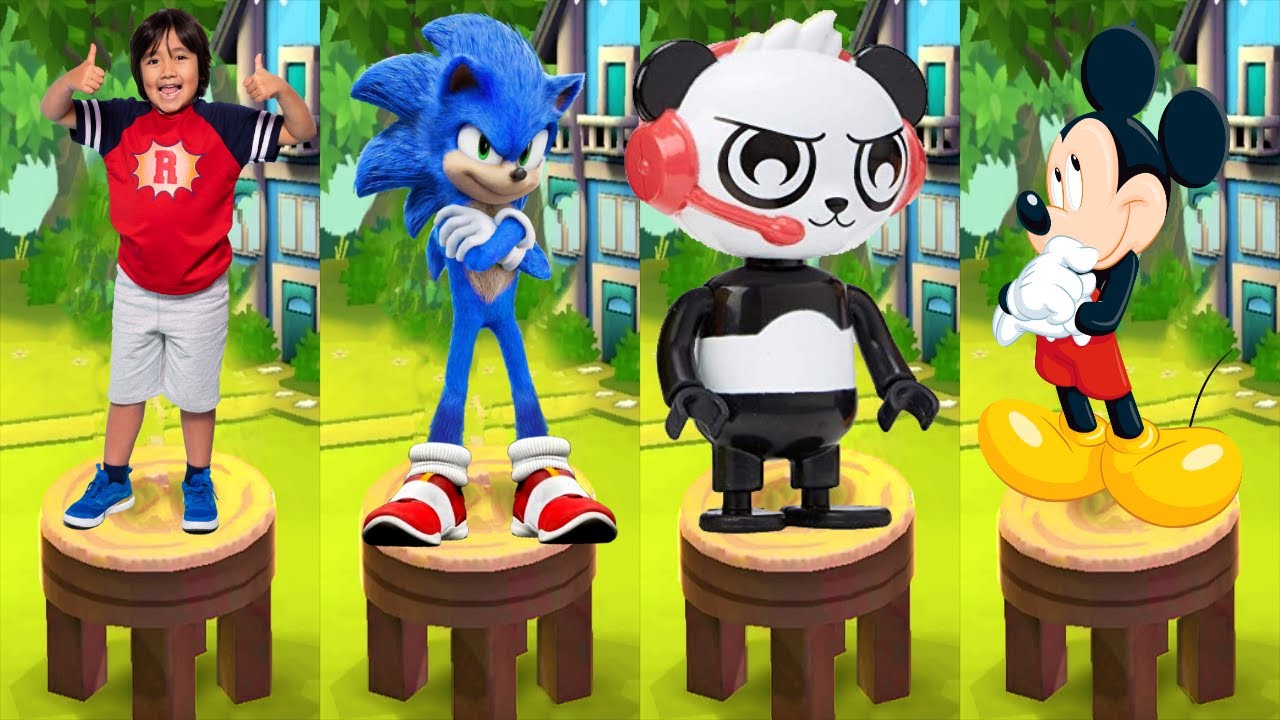 Tag with Ryan vs Sonic Dash vs Mickey Mouse Run vs Combo Panda Runner - All Characters Unlocked