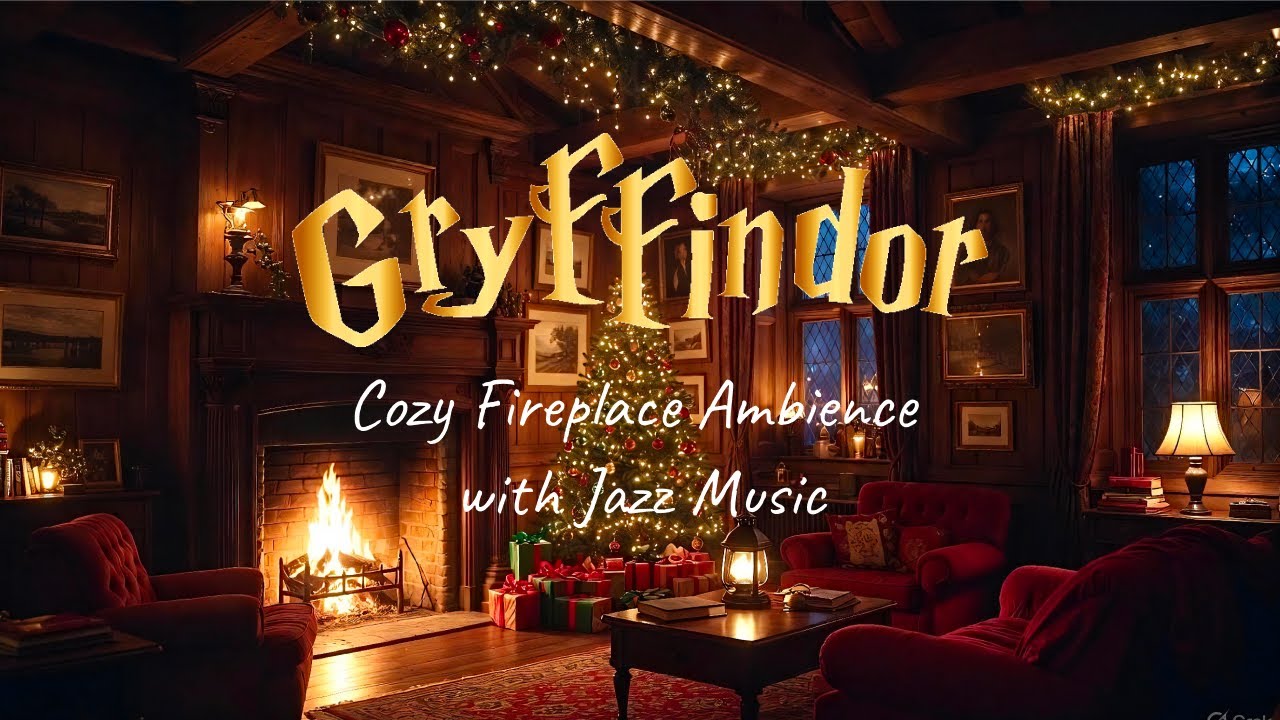 Gryffindor Common Room Christmas ✨ Jazz & Fireplace Sounds