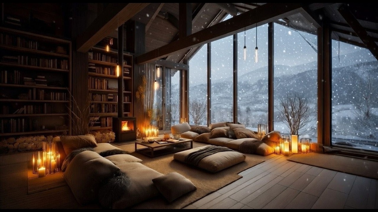 Cozy Hillside Cabin - Cozy Fire & Relaxing Piano Jazz |9 Hours| 4K