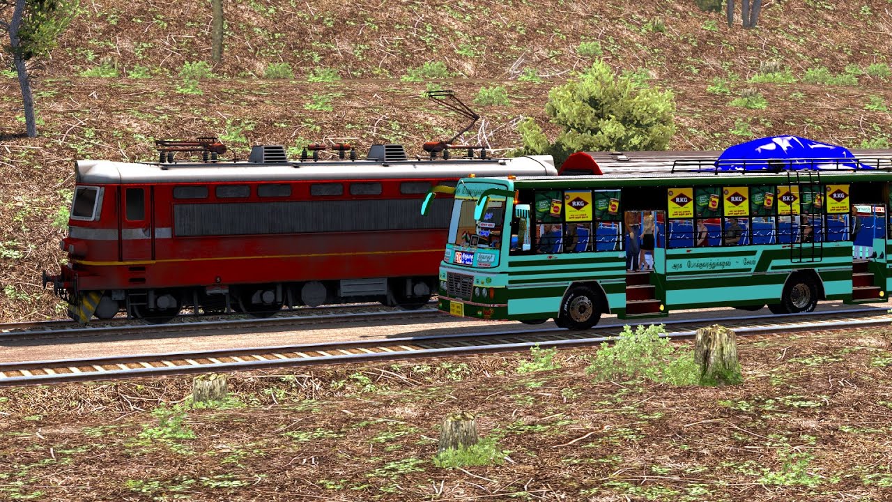 TNSTC Express Bus vs Express Train | TNSTC Super Fast Express Bus Chasing Train on Railway Track